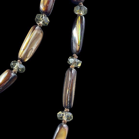 Earth Tone Shell Beaded Necklace Long Boho Natural Organic Fall Festival Jewelry - Picture 4 of 6